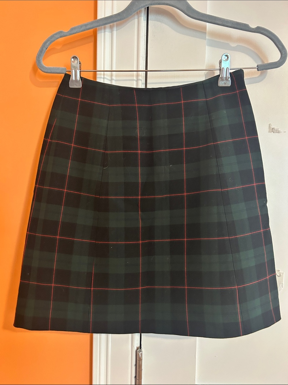 Babaton Green and Red Plaid Mini Skirt